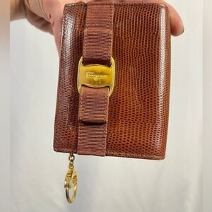 Salvatore Ferragamo | mini gold brown snakeskin leather keychain coin pouch